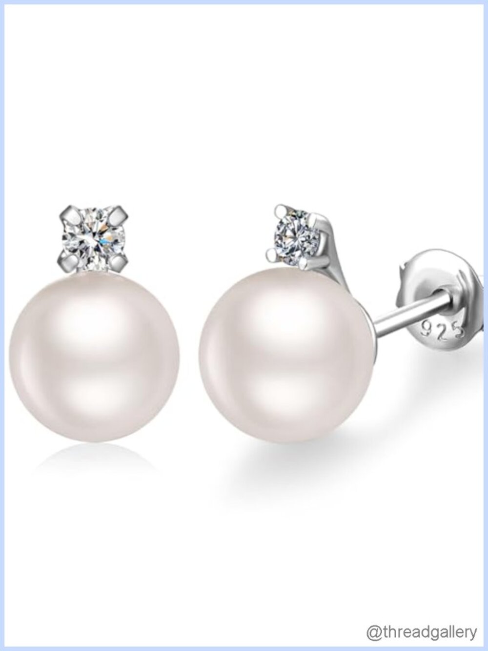 Sterling Silver Pearl Stud Earrings with Diamond Accent Hypoallergenic